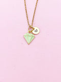 Gold Green Diamond Charm Necklace, Bracelet or Keychain Option, N5654