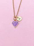 Gold Purple Diamond Charm Necklace, Bracelet or Keychain Option, N5655
