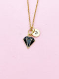 Gold Black Diamond Charm Necklace, Bracelet or Keychain Option, N5656