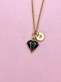 Gold Black Diamond Charm Necklace, Bracelet or Keychain Option, N5656