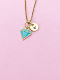 Gold Blue Diamond Charm Necklace, Bracelet or Keychain Option, N5659