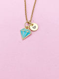 Gold Blue Diamond Charm Necklace, Bracelet or Keychain Option, N5659