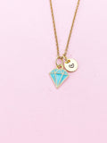 Gold Blue Diamond Charm Necklace, Bracelet or Keychain Option, N5659