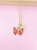 Gold Red Butterfly Charm Necklace, Bracelet or Keychain Option, N5663