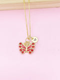 Gold Red Butterfly Charm Necklace, Bracelet or Keychain Option, N5663