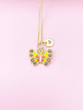 Gold Yellow Butterfly Charm Necklace, Bracelet or Keychain Option, N5664