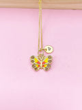 Gold Yellow Butterfly Charm Necklace, Bracelet or Keychain Option, N5664