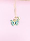 Gold Blue Butterfly Charm Necklace, Bracelet or Keychain Option, N5665