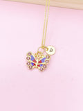Gold Purple Red Butterfly Charm Necklace, Bracelet or Keychain Option, N5666