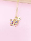 Gold Purple Red Butterfly Charm Necklace, Bracelet or Keychain Option, N5666