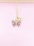 Gold Purple Red Butterfly Charm Necklace, Bracelet or Keychain Option, N5666