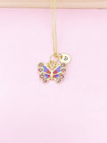 Gold Purple Red Butterfly Charm Necklace, Bracelet or Keychain Option, N5666