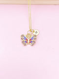 Gold Purple Red Butterfly Charm Necklace, Bracelet or Keychain Option, N5666