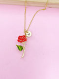 Gold Red Rose Flower Charm Necklace, Bracelet or Keychain Option, N5670