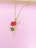 Gold Red Rose Flower Charm Necklace, Bracelet or Keychain Option, N5670