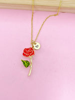 Gold Red Rose Flower Charm Necklace, Bracelet or Keychain Option, N5670