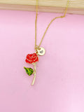 Gold Red Rose Flower Charm Necklace, Bracelet or Keychain Option, N5670