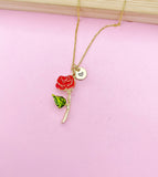 Gold Red Rose Flower Charm Necklace, Bracelet or Keychain Option, N5670
