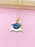 Gold Graduation Cap Book Tassel Charm Necklace, Bracelet or Keychain Option, N5673