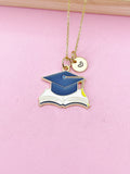 Gold Graduation Cap Book Tassel Charm Necklace, Bracelet or Keychain Option, N5673