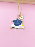 Gold Graduation Cap Book Tassel Charm Necklace, Bracelet or Keychain Option, N5673