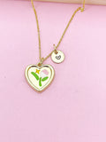 Gold Tulip Flower Heart Charm Necklace, N5676