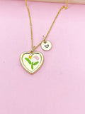 Gold Tulip Flower Heart Charm Necklace, N5676