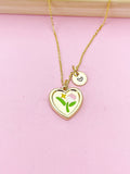Gold Tulip Flower Heart Charm Necklace, N5676