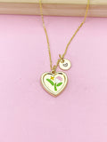 Gold Tulip Flower Heart Charm Necklace, N5676