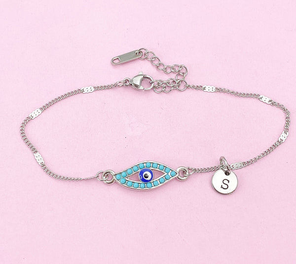 Silver Blue Evil Eye Charm Bracelet, N1309A