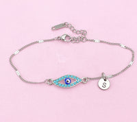 Silver Blue Evil Eye Charm Bracelet, N1309A