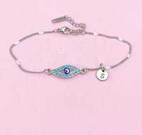Silver Blue Evil Eye Charm Bracelet, N1309A