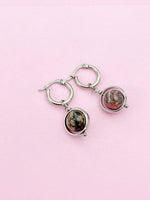 Silver Rhodonite Earrings, Natural Gemstone Jewelry N3968A