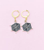 Halloween Earrings, Black Spider Web Earrings, N2991