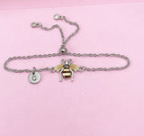 Silver Bee Bracelet, Beautiful Brown Bee Charm, Bolo Bracelets option, Personized Initial Bracelet, N4972A