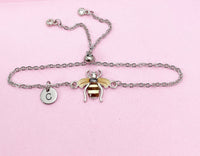 Silver Bee Bracelet, Beautiful Brown Bee Charm, Bolo Bracelets option, Personized Initial Bracelet, N4972A