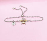 Silver Bee Bracelet, Beautiful Brown Bee Charm, Bolo Bracelets option, Personized Initial Bracelet, N4972A