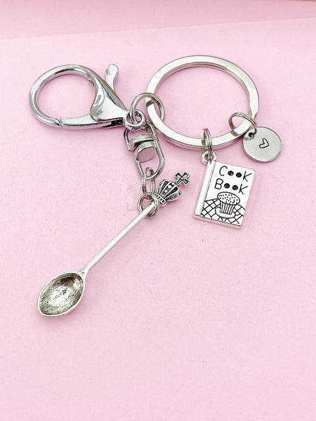 Silver Cookbook Cross Crown Spoon Charm Keychain, N5686
