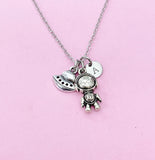 Silver Astronaut Charm Necklace, Personalized Initial, Space Jewelry