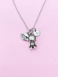 Silver Astronaut Charm Necklace, Personalized Initial, Space Jewelry