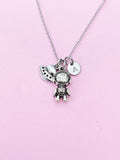 Silver Astronaut Charm Necklace, Personalized Initial, Space Jewelry