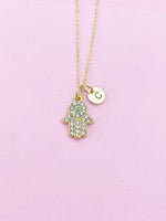 Gold Hamsa Hand with Evil Eye Charm Necklace, N5688