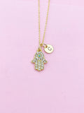 Gold Hamsa Hand with Evil Eye Charm Necklace, N5688