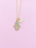 Gold Hamsa Hand with Evil Eye Charm Necklace, N5688