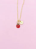 Gold Ladybug Charm Necklace, Initial Pendant, Christmas Gift