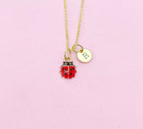 Gold Ladybug Charm Necklace, Initial Pendant, Christmas Gift