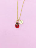 Gold Ladybug Charm Necklace, Initial Pendant, Christmas Gift