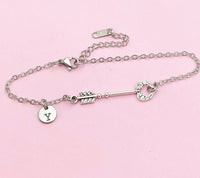 Arrow Bracelet, Guardian Angel Wing Bracelet,, Arrow Wing Heart Charm, Personalized Gift, N1273