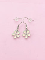 Japanese Cherry Blossom Earrings, Pink White Flower Blossom, Silver Earrings, N3011