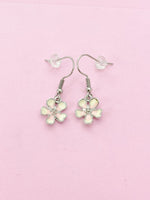 Japanese Cherry Blossom Earrings, Pink White Flower Blossom, Silver Earrings, N3011